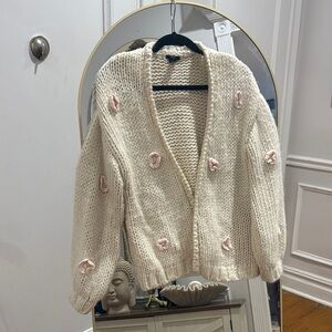 Forever 21 Cream Cardigan with Pink Details 3D flowers